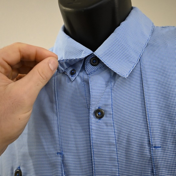 Magellan Vented Fishing Shirt Mens Large Relaxed Fit Blue Plaid Short Sleeve - Picture 6 of 15